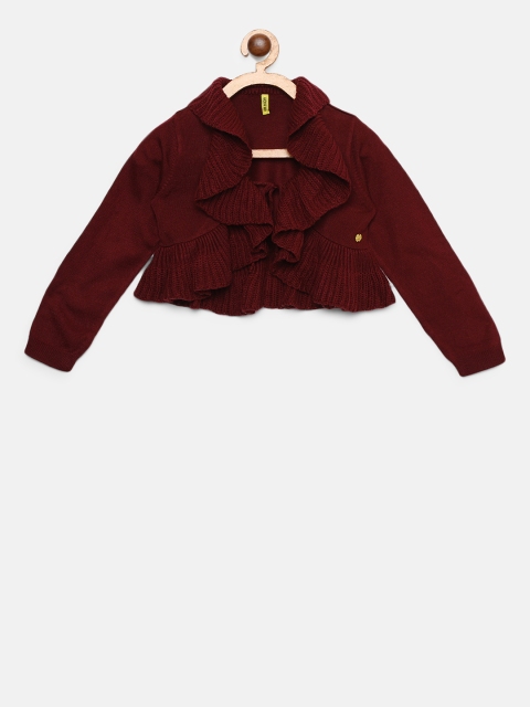 

Gini and Jony Girls Burgundy Solid Front-Open Sweater