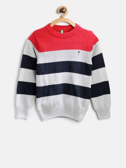 

Palm Tree Boys Grey Melange & Navy Blue Striped Pullover