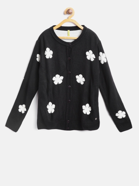 

Gini and Jony Girls Black & Off-White Self-Design Cardigan