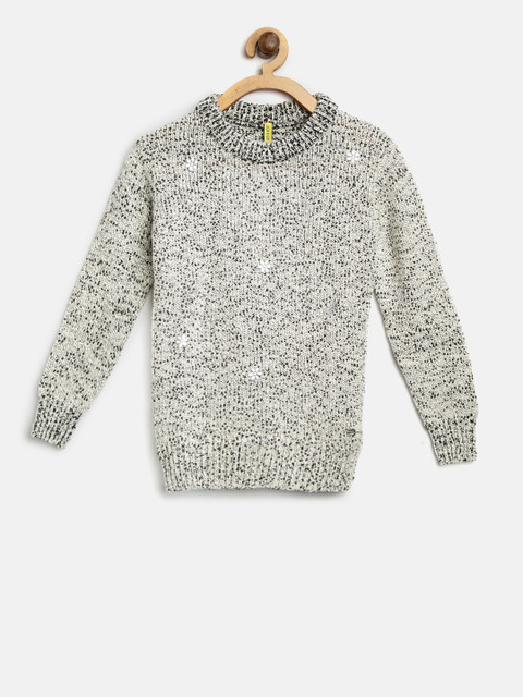 

Gini and Jony Girls Off-White & Black Self Design Sweater