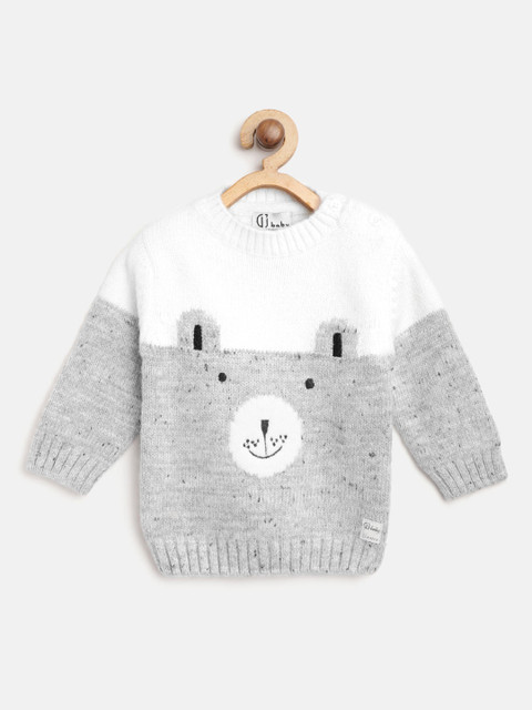 

Gini and Jony Girls Grey Melange & White Self Design Pullover