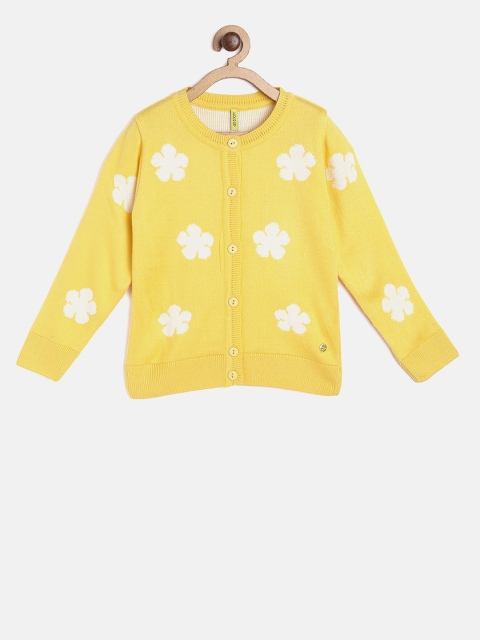 

Gini and Jony Girls Yellow & White Self Design Cardigan