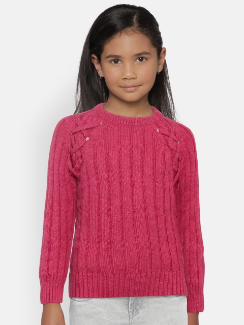 

Gini and Jony Girls Pink Solid Sweater