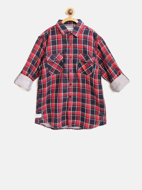 

Gini and Jony Boys Red & Navy Blue Regular Fit Checked Casual Shirt
