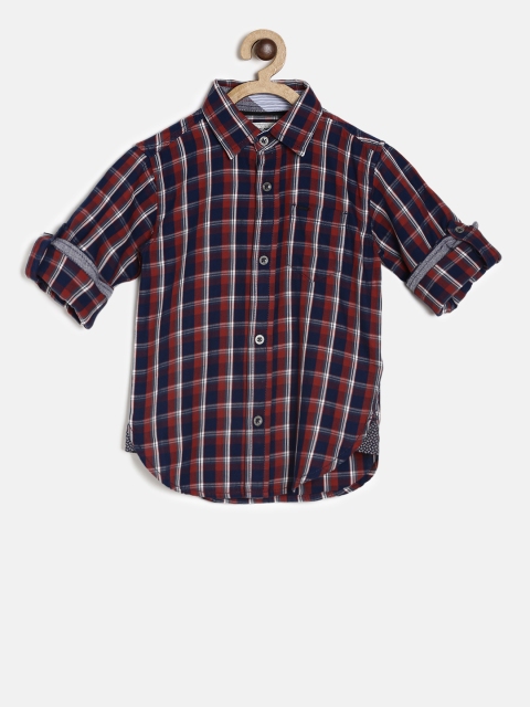 

Gini and Jony Boys Navy Blue & Maroon Regular Fit Checked Casual Shirt