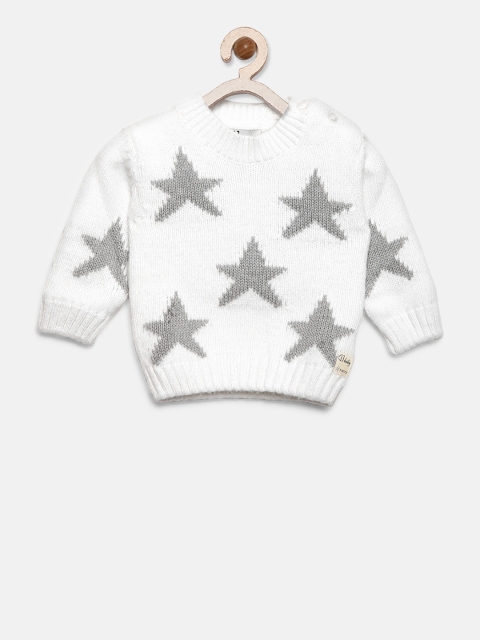 

Gini and Jony Girls White & Grey Self Design Pullover