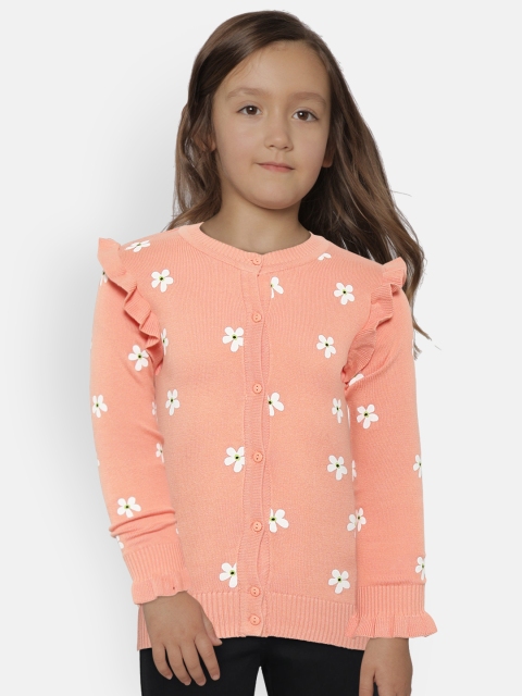 

Palm Tree Girls Peach-Coloured & White Floral Print Cardigan