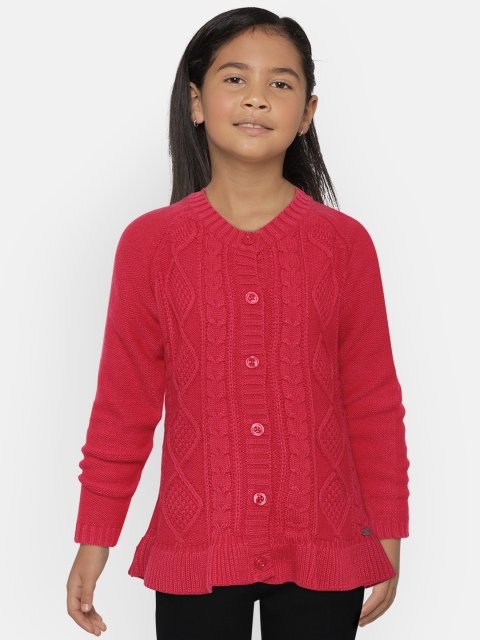 

Palm Tree Girls Fuchsia Cable Knitted Cardigan