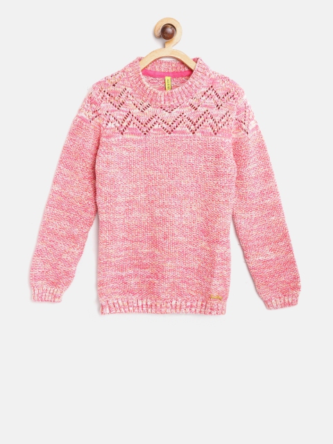 

Gini and Jony Girls Pink Self Design Sweater