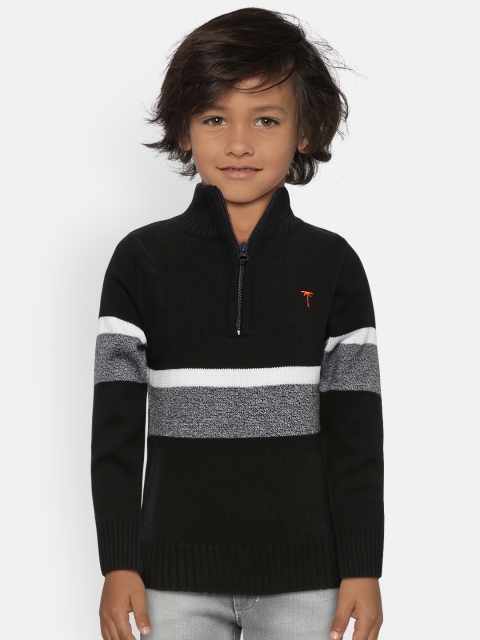 

Palm Tree Boys Black & Grey Solid Sweater with Pullover Detail