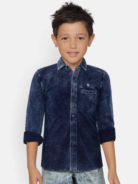 

Palm Tree Boys Navy Blue Regular Fit Faded Casual Shirt