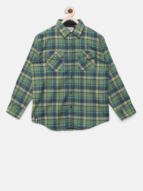 

Gini and Jony Boys Green & Navy Blue Regular Fit Checked Casual Shirt