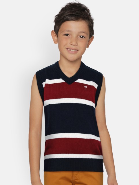 

Palm Tree Boys Navy Blue & Maroon Striped Sweater Vest