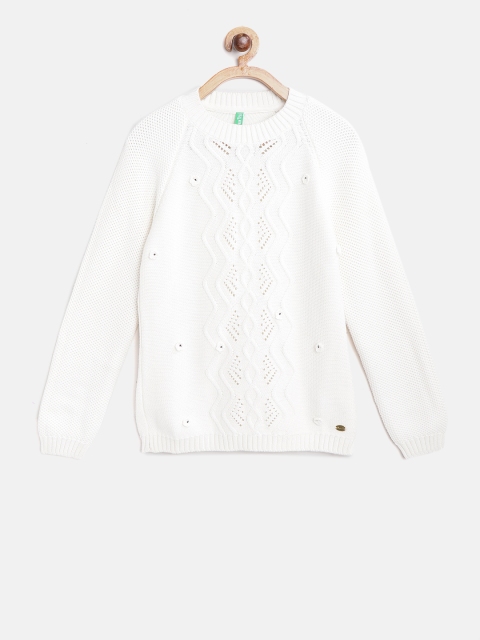 

Palm Tree Girls White Open Knit Self-Design Sweater