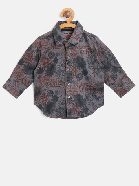 

Gini and Jony Boys Grey & Rust Orange Regular Fit Printed Casual Shirt
