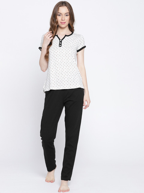 

Sweet Dreams Women White & Black Printed Night Suit