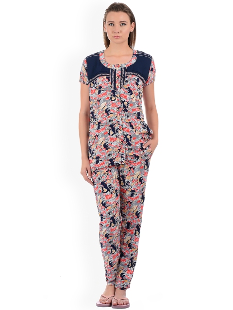 

Sweet Dreams Women Navy Blue & Pink Printed Night Suit