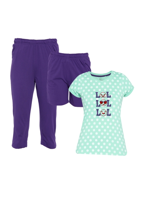 

Sweet Dreams Women Sea Green & Purple Polka Dot Print Night Suit 215418CA