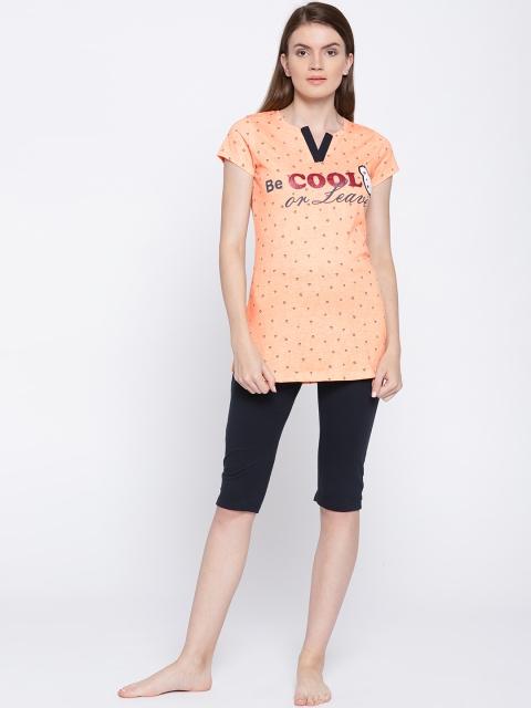 

Sweet Dreams Women Orange & Navy Blue Printed Night suit