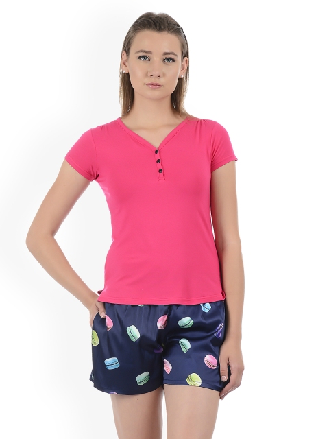 

Sweet Dreams Women Pink & Navy Blue Printed Night suit