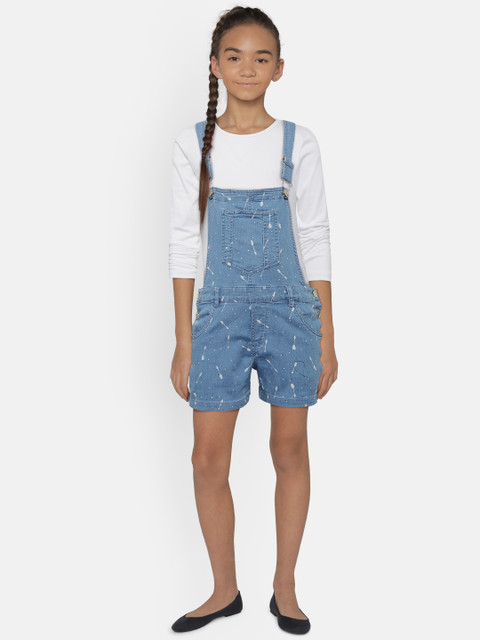 

Gini and Jony Girls White & Blue Solid T-shirt with Dungarees