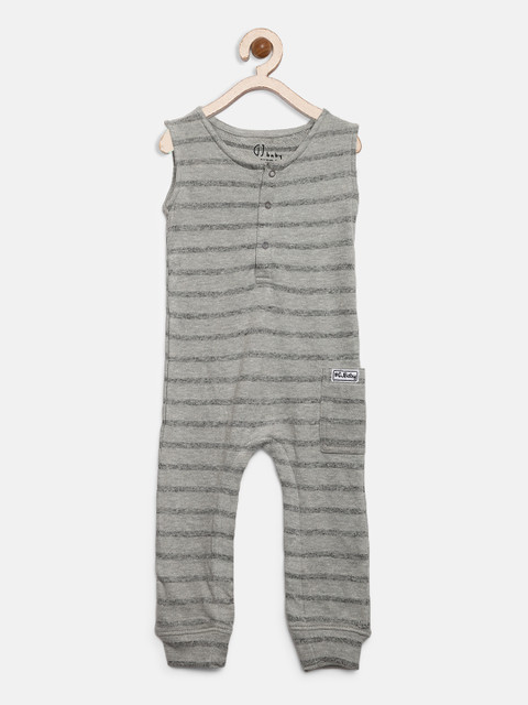 

Gini and Jony Boys Grey Melange Striped Bodysuit