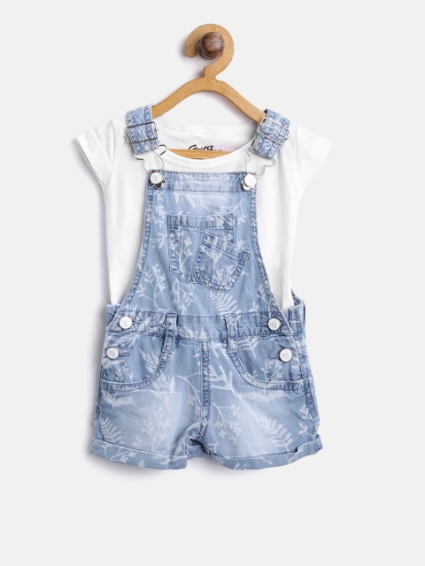 

Gini and Jony Girls White & Blue Solid T-shirt with Dungarees