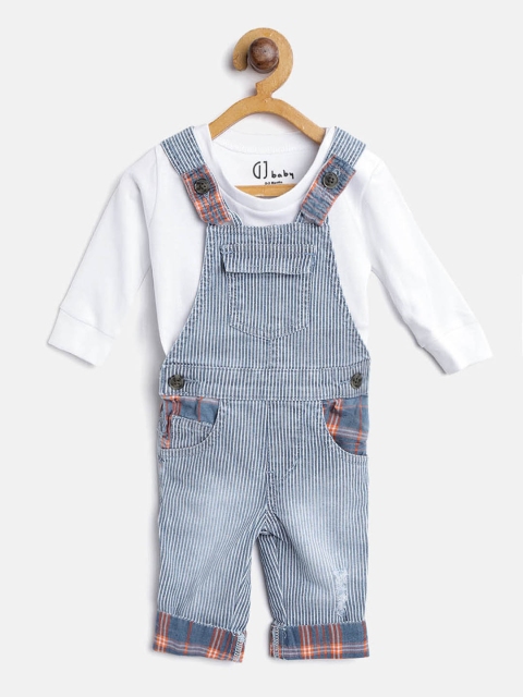 

Gini and Jony Boys White & Blue Solid T-shirt with Dungarees