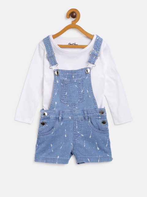 

Gini and Jony Girls White & Blue Solid T-shirt with Dungarees