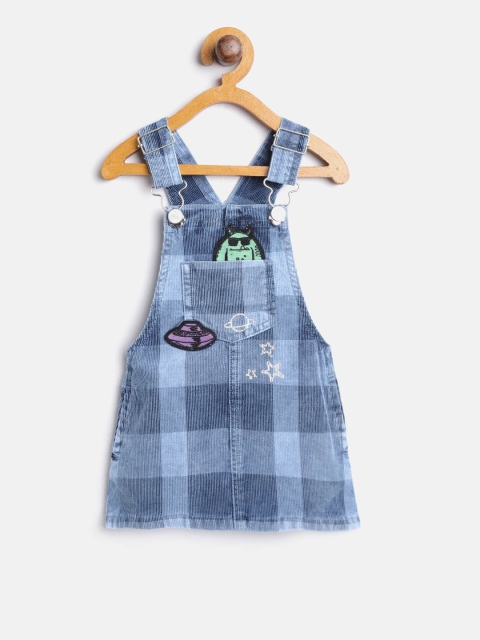 

Gini and Jony Girls Blue Checked Corduroy Pinafore Dress