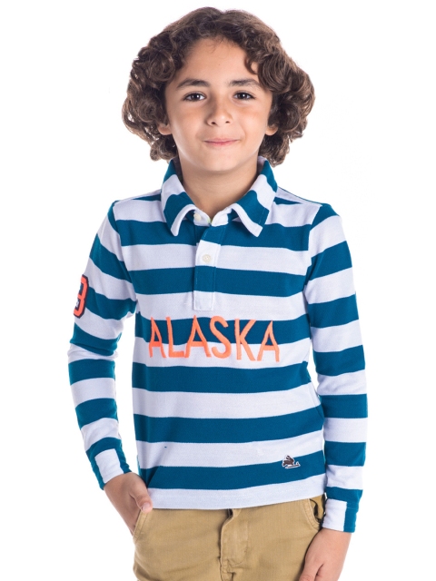 

Cherry Crumble Boys White & Blue Striped Polo Collar T-shirt
