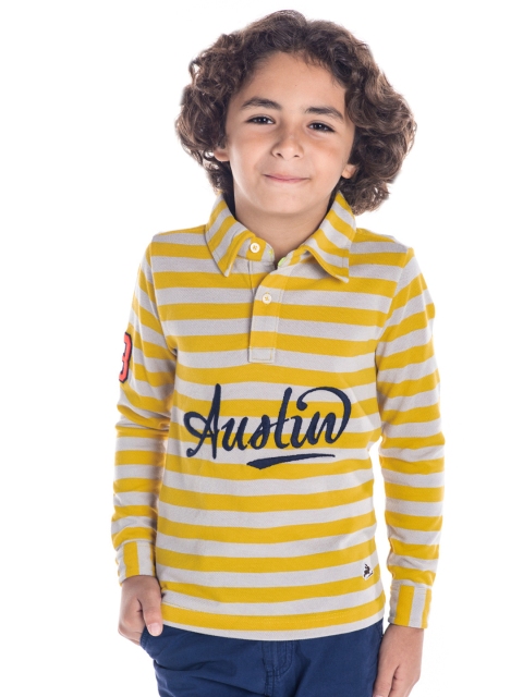 

Cherry Crumble Boys Mustard & Grey Striped Polo Collar T-shirt