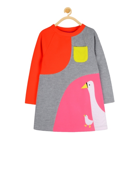 

Cherry Crumble Girls Pink & Grey Colourblocked A-Line Dress