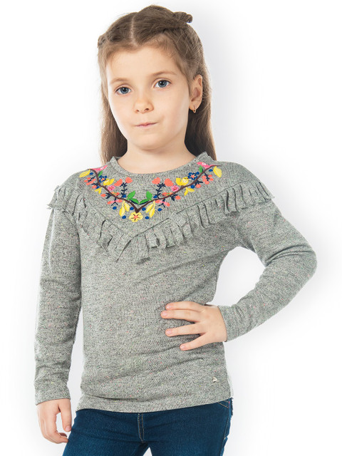 

Cherry Crumble Girls Grey Embroidered Sweatshirt