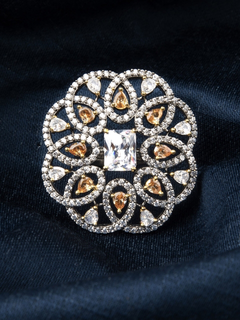 

Rubans Gold-Toned CZ-Studded Handcrafted Ring