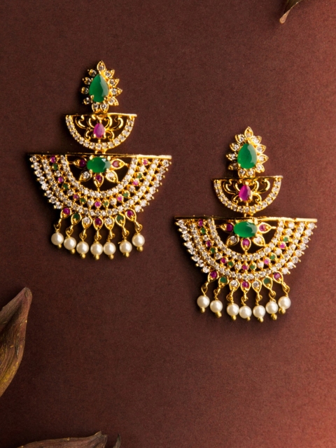 

Rubans Gold-Toned & Green Classic Gold-Plated Drop Earrings