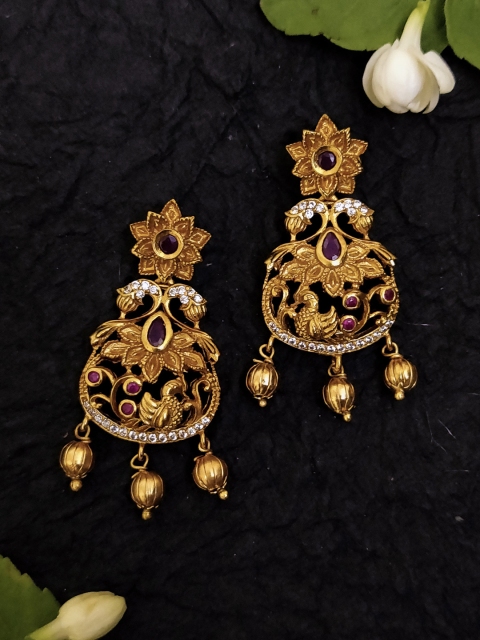 

Rubans Gold-Toned & White Gold-Plated Classic Jhumkas