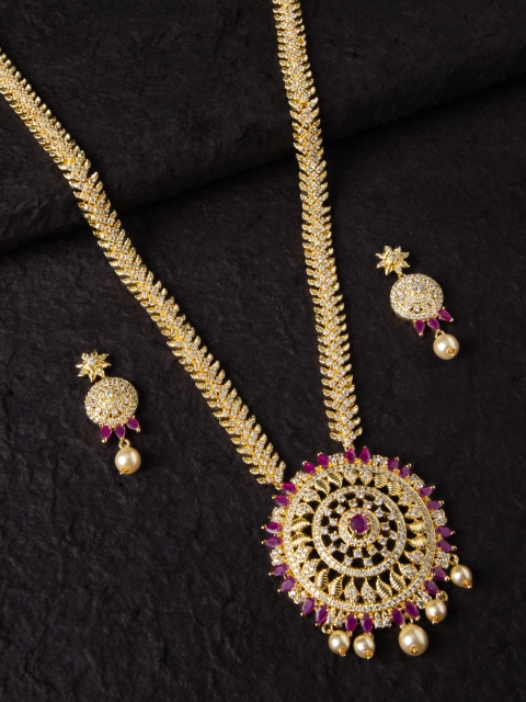 

Rubans Women Pink Gold Plated Handcrafted CZ Studded Jewellery Set