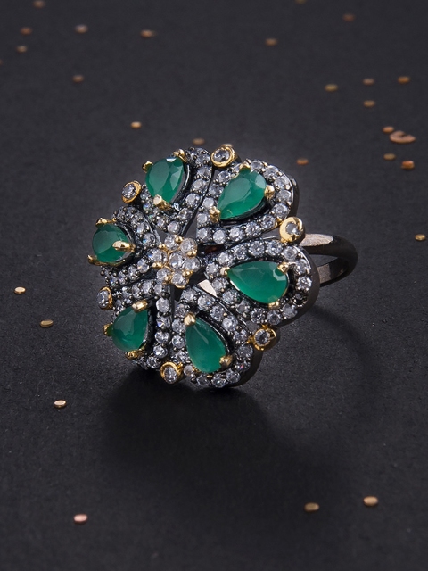 

Rubans Gold-Toned CZ-Studded Handcrafted Ring, Silver