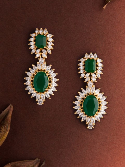 

Rubans Gold-Toned & Green Gold-Plated Classic Drop Earrings
