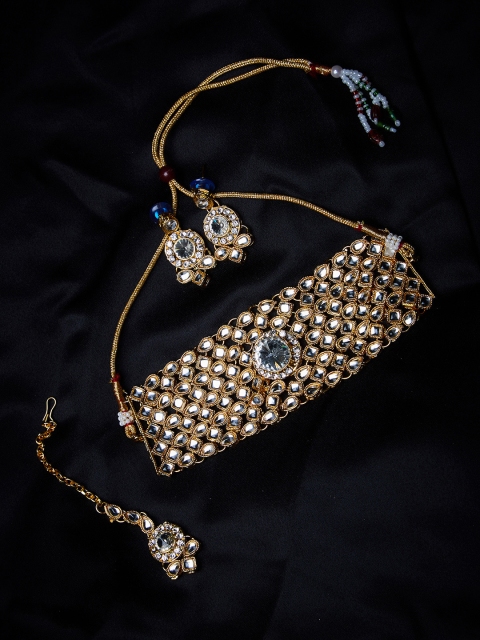 

ZeroKaata Gold-Toned & White Stone Studded Jewellery set