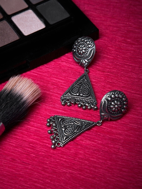 

ZeroKaata Silver-Toned Triangular Drop Earrings