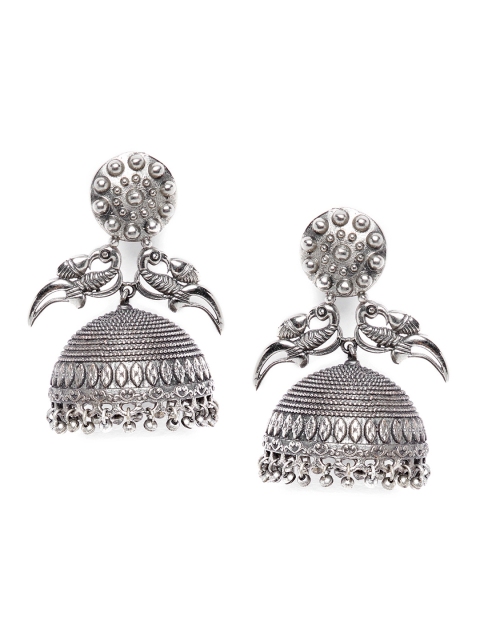 

ZeroKaata Silver-Toned Dome Shaped Jhumka Earrings