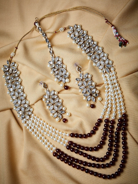 

ZeroKaata White & Brown Pearls Necklace Jewellery Set
