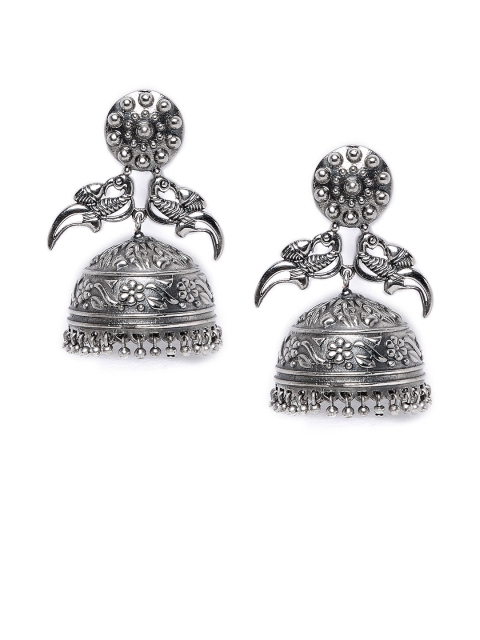 

ZeroKaata Silver-Toned Dome Shaped Jhumka Earrings