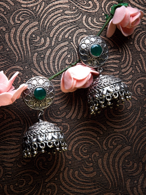

ZeroKaata Silver-Toned Dome Shaped Jhumkas