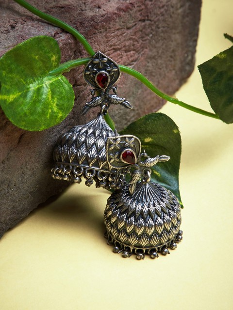 

ZeroKaata Women Silver-Toned Dome Shaped Jhumka Earrings