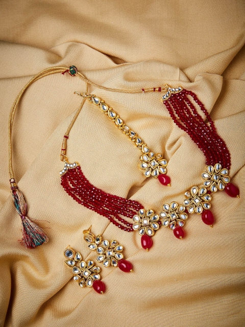

ZeroKaata Gold-Toned & Red Stone Studded Jewellery set