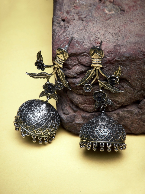 

ZeroKaata Silver-Toned Dome Shaped Handcrafted Jhumkas