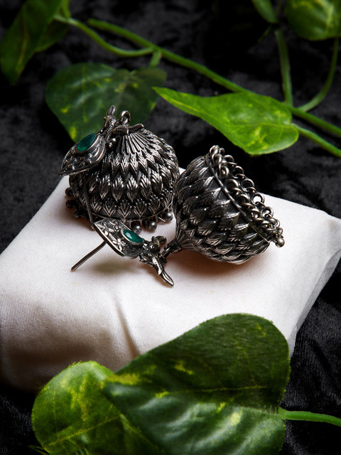 

ZeroKaata Women Silver-Toned Dome Shaped Jhumka Earrings